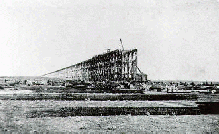 Piles of material in front of the Aqueduct